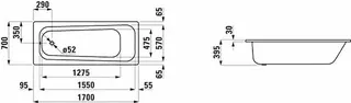 Laufen Einbau-Badewanne PRO 700x1700x395 Stahl inkl.Schallschutz weiß – Bild 2
