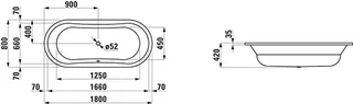 Laufen Einbau-Badewanne THALLIUM 800x1800x420 Stahl inkl.Schallschutz oval weiß – Bild 2