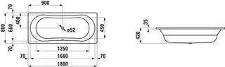 Laufen Einbau-Badewanne THALLIUM 800x1800x420 Stahl inkl.Schallschutz oval m.Rand we – Bild 2