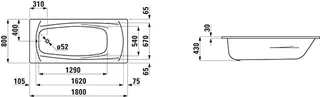 Laufen Einbau-Badewanne PALLADIUM 800x1800x430 Stahl inkl.Schallschutz weiß – Bild 2
