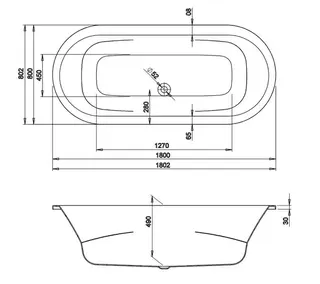 sanibel 5001-Acryl-Badewanne oval A15 1800x800x490mm weiß – Bild 2