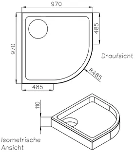 SD Wannentr. f. aktiv4YOU BRW 1/4-Kreis aktiv4YOU, 100x100x2,6cm, Trägerh.:110mm – Bild 2
