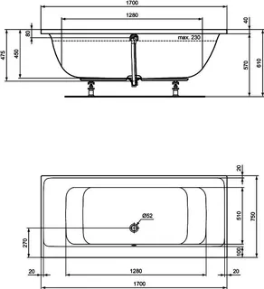 Ideal Standard Duo-Badewanne Connect Air, 1700x750x475mm, Weiß – Bild 3