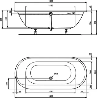 Ideal Standard Oval-Badewanne Connect Air, 1800x800x475mm, Weiß – Bild 4