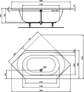 Ideal Standard Sechseck-Badewanne Connect Air, 1900x900x475mm, Weiß – Bild 4