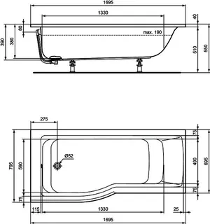 Ideal Standard Raumspar-Badewanne Connect Air, Version li., 1695x795x390mm, Weiß – Bild 3