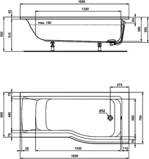 Ideal Standard Raumspar-Badewanne Connect Air, Version re., 1695x795x390mm, Weiß – Bild 5