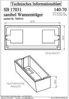 Wannenträger f Stahl-Badewanne 1 schräge und 1 gerade Seite 1400x700mm – Bild 2