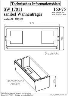 Wannenträger f Stahl-Badewanne 1 schräge und 1 gerade Seite 1600x750mm – Bild 2