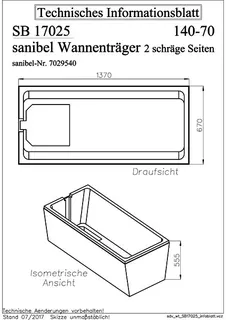 Wannenträger f Stahl-Badewanne 2 schräge Seiten 1400x700mm – Bild 2