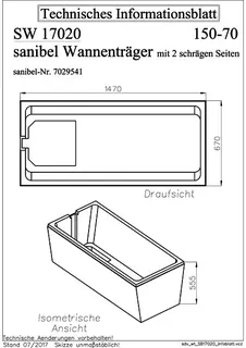 Wannenträger f Stahl-Badewanne 2 schräge Seiten 1500x700mm – Bild 2