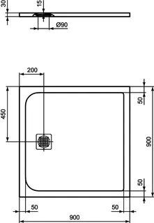 Ideal Standard Quadrat-Brausewanne Ultra Flat S 900x900x30mm, Sandstein – Bild 3