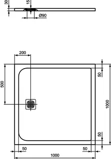 Ideal Standard Quadrat-Brausewanne Ultra Flat S 1000x1000x30mm, Sandstein – Bild 3