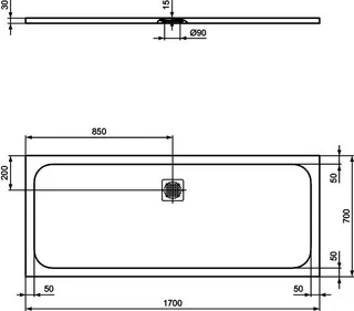 Ideal Standard Rechteck-BRW Ultra Flat S,Abl.mittig, 1700x700x30mm, Sandstein – Bild 3
