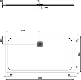 Ideal Standard Rechteck-BRW Ultra Flat S,Abl.mittig, 1700x900x30mm, Quarzgrau – Bild 3