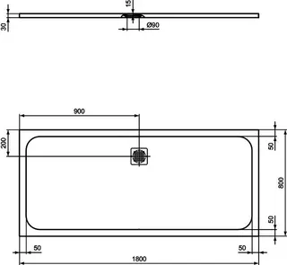 Ideal Standard Rechteck-BRW Ultra Flat S,Abl.mittig, 1800x800x30mm, Sandstein – Bild 3