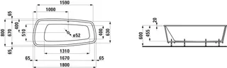 Laufen Einbau-Badewanne PALOMBA 800x1800x455 Sanitäracryl 20mm Rand m. FG weiß – Bild 2