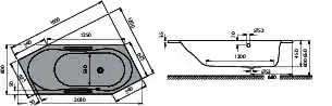 Koralle Badewanne T200 205 R Acryl 6eckig 2020x800x450 weiß Überlauf vorn – Bild 3