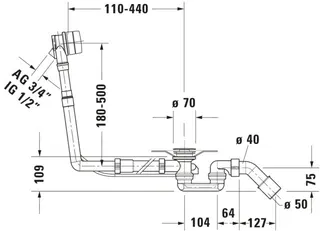 Duravit Ab/Überlaufgarnitur mit Wannen- einlauf f.Paiova 170x130/180x140cm,chrom – Bild 5