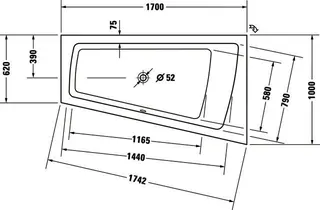 Duravit Paiova Badewanne Tpz 1700x1000 Einbau Rückenschr.1 Rechts, Weiß – Bild 3