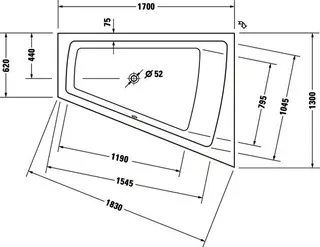 Duravit Paiova Badewanne Tpz 1700x1300 Einbau Rückenschr.1 Rechts, Weiß – Bild 3
