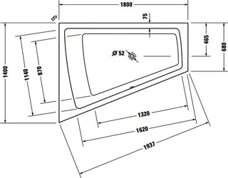 Duravit Paiova Badewanne Tpz 1800x1400 Einbau Rückenschr.1 Links, Weiß – Bild 3