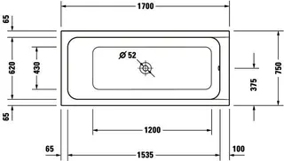 Duravit D-Code Badewanne 1700x750 Einbau Mittelabl.,Rückenschr.1 Variabel, Weiß – Bild 4