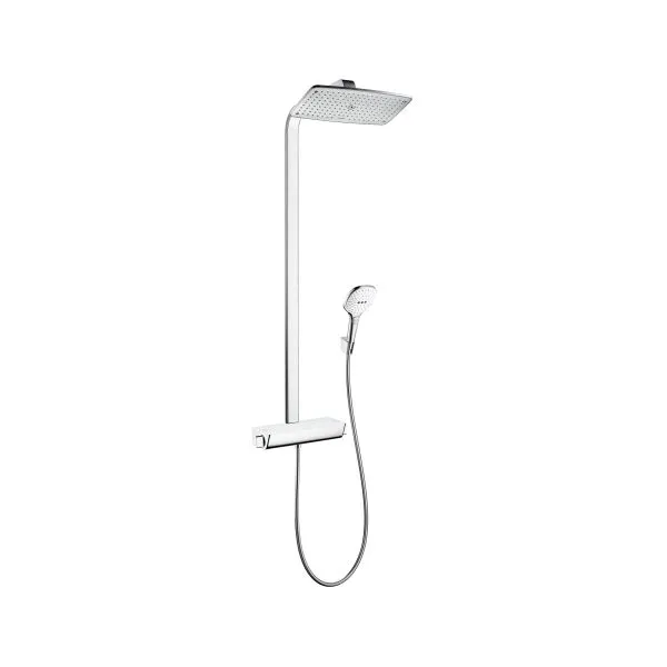 Hansgrohe Raindance Showerpipe Select weiss/chrom mit Thermostat und Kopfbrause 360mm