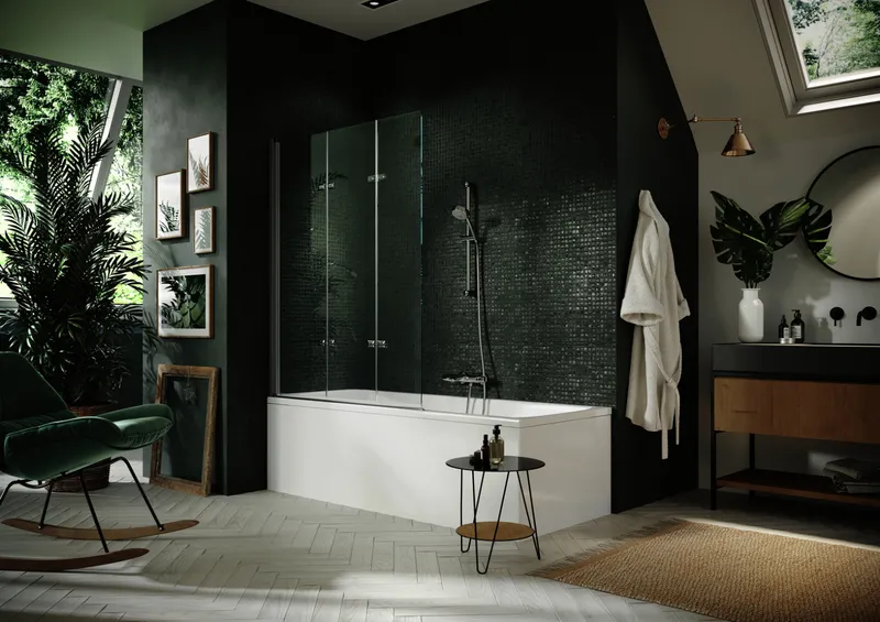 Badewanne-Schwingfalttür3-tlig,B:10-120,li trend4YOU, trend4YOU, Glas, chromglanz