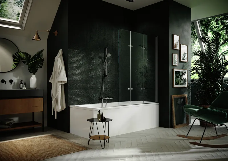 Badewanne-Falttür 3-tlg., B:1201-1400, rechts trend4YOU, Glas mit AP, silber matt