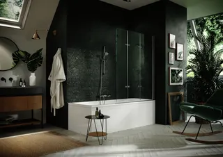 Badewanne-Falttür 3-tlg., B:1401-1600, rechts trend4YOU, Glas mit AP, silber matt