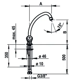 KWC Temp. Einlochbatterie Auslauf 3/8 A170, ganzchrom – Bild 3