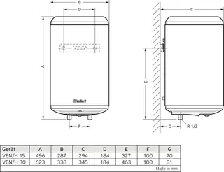 Vaillant VEN/H 15/6 Elektro-Warmwasserspeicher wandhängend – Bild 2