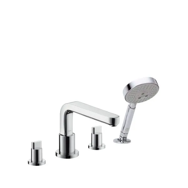 Hansgrohe 4-Loch Wannenarmatur Metris S F-Set Auslauf lang chrom Wannenrandmontage