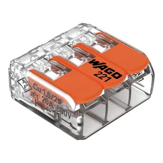 WAGO Verbindungsklemme 3polig Compact mit Hebel transparent 221-413
