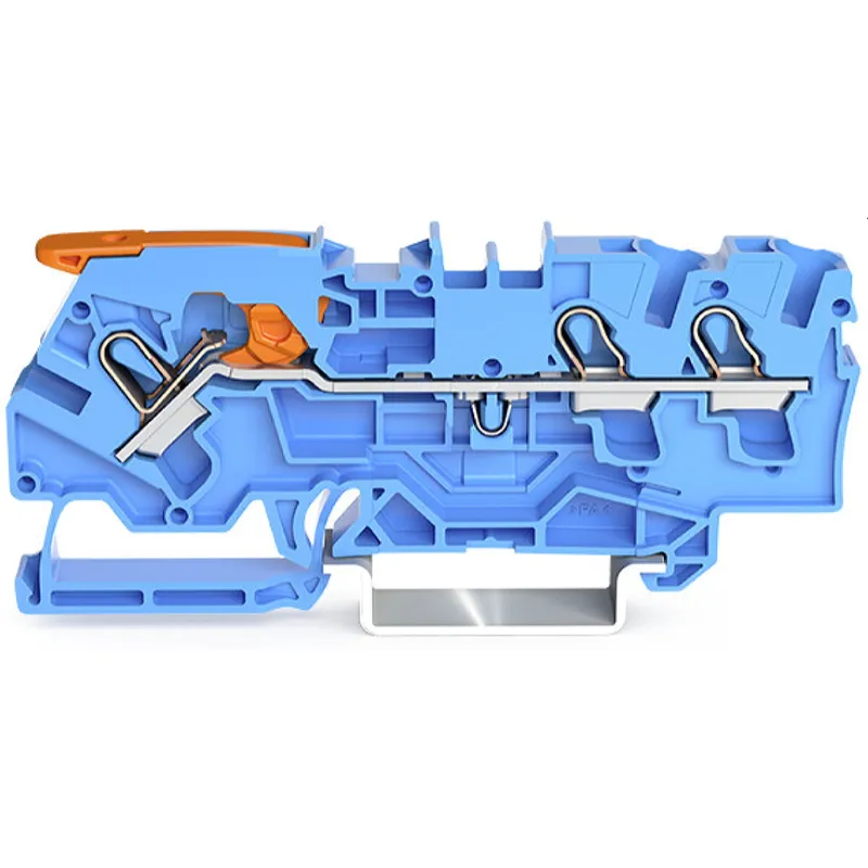 WAGO 3-Leiter-Durchgangsklemme mit Hebel und Push-in CAGE CLAMP® 4 mm? blau 2104-1304