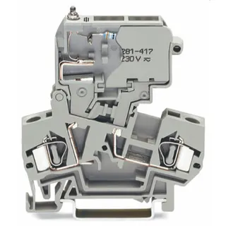 WAGO 2-Leiter-Sicherungsklemme mit schwenkbarem Sicherungshalter für G-Sicherungseinsatz 5 x 30 mm grau 281-622/281-417