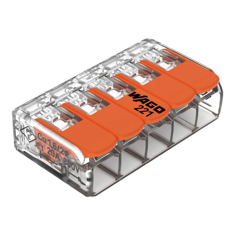 WAGO Verbindungsklemme 5polig Compact mit Hebel transparent