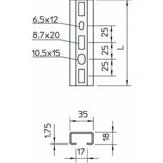 OBO Profilschiene CMS3518P0200FS 200x35x18 gelocht – Bild 2