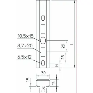 OBO Profilschiene CM3015P0200FT 200x30x15 gelocht – Bild 2