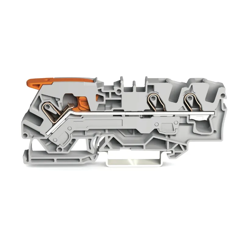 WAGO 3-Leiter-Durchgangsklemme mit Hebel und Push-in CAGE CLAMP® 6 mm? grau 2106-1301