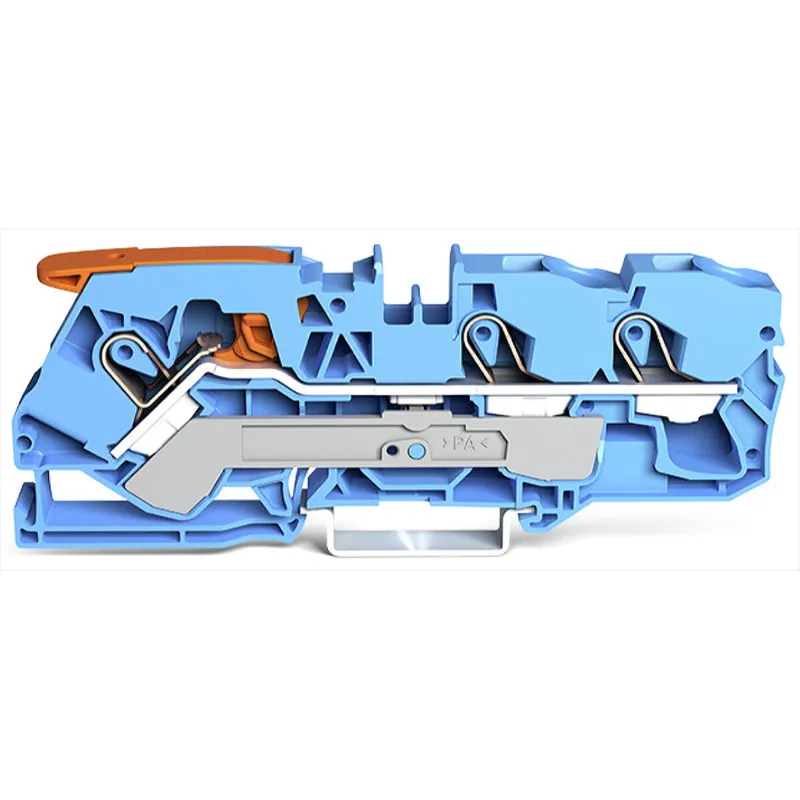 WAGO 3-Leiter-Durchgangsklemme mit Hebel und Push-in CAGE CLAMP® 10 mm? blau 2110-1304