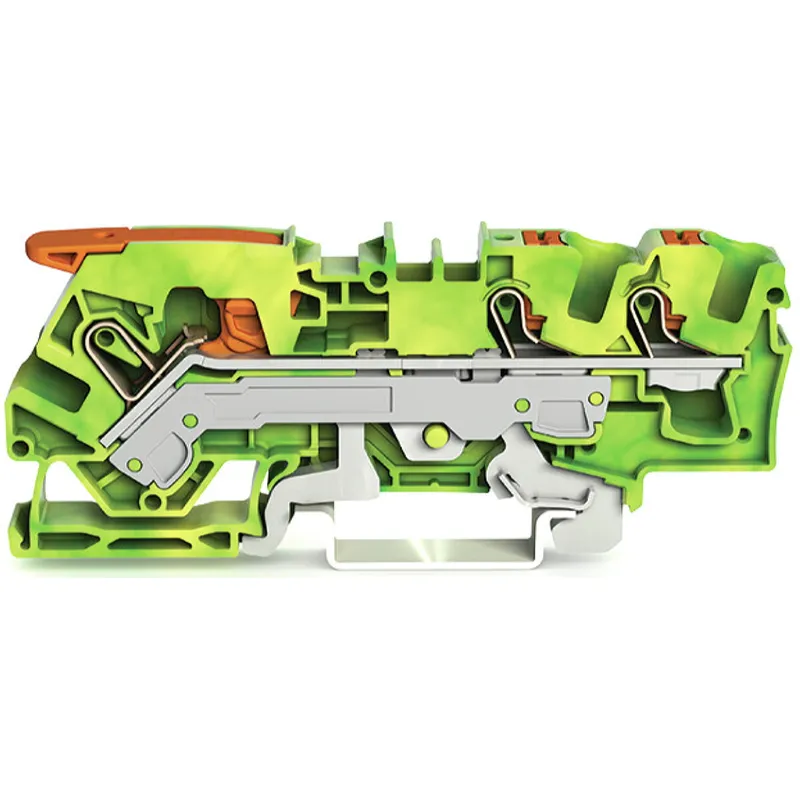WAGO 3-Leiter-Schutzleiterklemme mit Hebel und Drücker 6 mm? grün-gelb 2106-5307
