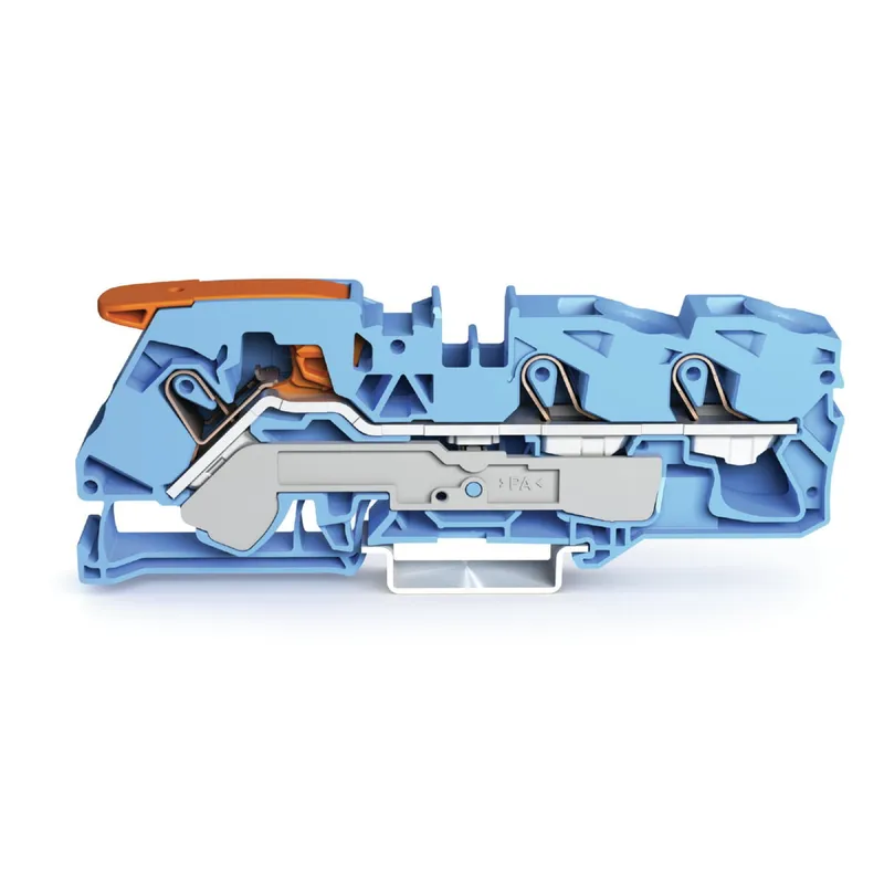 WAGO 3-Leiter-Durchgangsklemme mit Hebel und Push-in CAGE CLAMP® 16 mm? blau 2116-1304