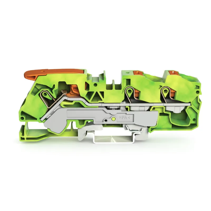 WAGO 3-Leiter-Schutzleiterklemme mit Hebel und Drücker 16 mm? grün-gelb 2116-5307