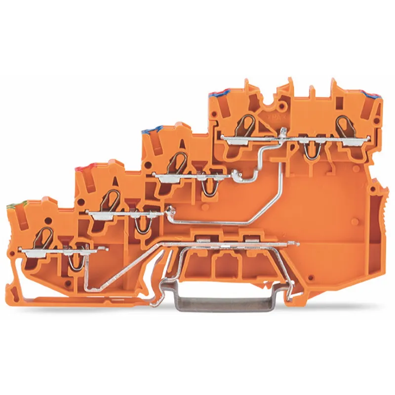 WAGO 4-Leiter-Initiatoreneinspeiseklemme mit PE-Anschluss mit farbig bedruckten Leitereinführungen orange 2000-5477