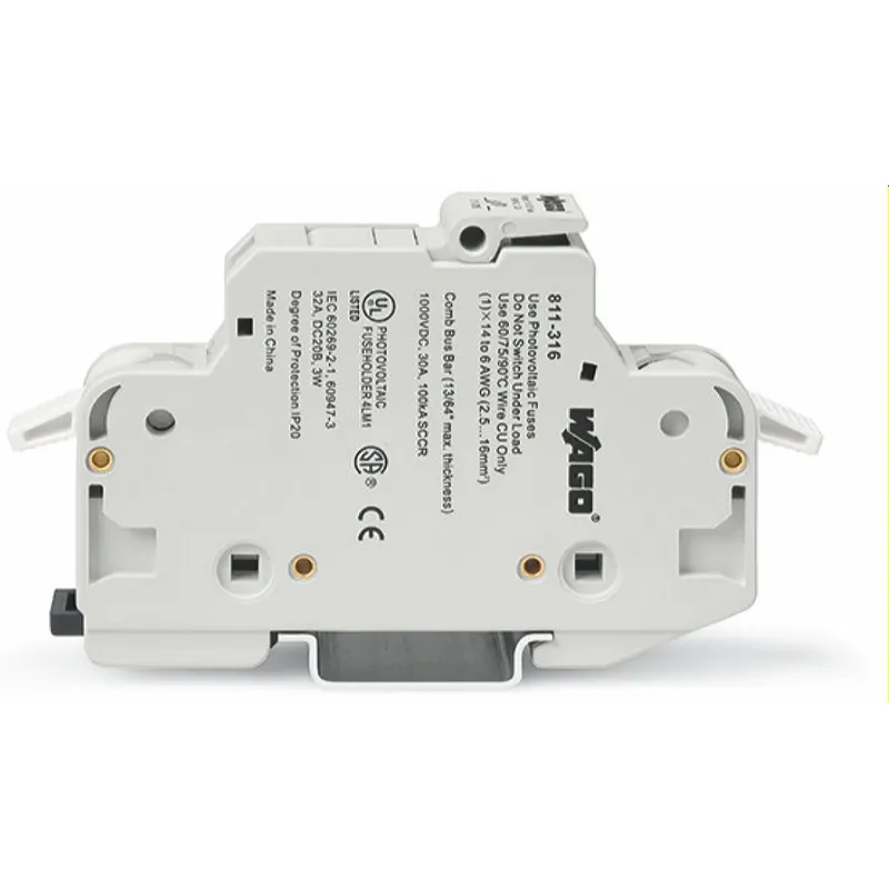 WAGO 2-Leiter-Sicherungshalter für Rundsicherungen 10 x 38 mm 13/32" x 11/2" für Photovoltaikanwendungen lichtgrau 811-316