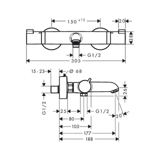 Hansgrohe Ecostat Comfort Wanne Aufputz DN15 chrom – Bild 2