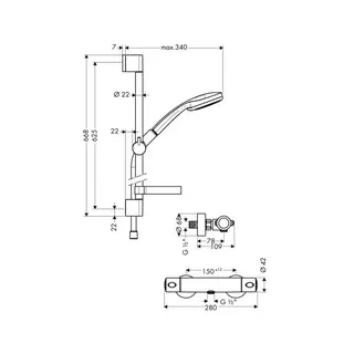 Hansgrohe Croma 100 Brausenkombi Multi/Ecostat 1001 SL und Brausenstange Unica'C 650mm – Bild 2