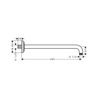 Hansgrohe Brausearm DN15 389mm Ausladung Axor 90 Grad chrom ohne Kugelgelenk – Bild 2